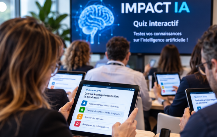 Collaborateurs participant à un quiz sur l’intelligence artificielle en entreprise